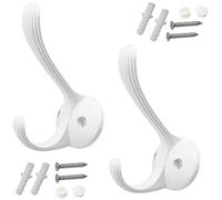 Aerzetix - C64371 - Set di 2 Ganci appendi da parete doppio 105x65x75mm interasse 36mm - gancio/appendiabiti sospensione cappello accappatoio bagno asciugamano doccia WC - in metallo - colore bianco