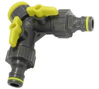Aerzetix - C73278 - Connettore per Rubinetto Splitter in Y Ingresso Acqua 1/2" e 3/4'' con 2 valvole di Arresto a 2 Vie per Raccordo rapido 1/2'' - derivazione per Tubo da Giardino - in plastica