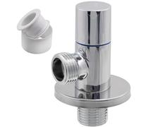 AERZETIX - C74947 - Valvola d'arresto ad angolo 1/2"x1/2" + rosetta e guarnizione in PTFE con maniglia rotonda - in ottone e rivestimento nichelato - raccordo rubinetto acqua lavello bagno cucina