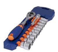 Aerzetix - Kit di 12 pezzi 45T - 10 bussole a 6 lati 8, 10, 11, 12, 13, 14, 15, 16, 17, 19-1 chiave a cricchetto 3/8" x200mm - 1 prolunga 3/8" x75mm - in acciaio