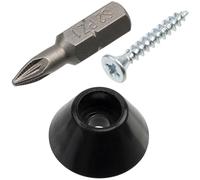 Aerzetix - Kit di 4 piedini rotondi Ø14.8x7 mm per mobili in plastica nera con viti Ø3x20 mm e insert bit 1/4 PZ1 | protezione per pavimenti parquet piastrelle