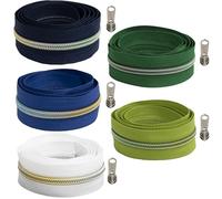 Aerzetix - Kit di Cerniera Lampo a Spirale 5x1 m N°5 - Colore Bianco Blu Blu Scuro Verde Lime + 15 cursori N°5 Non bloccabile in Metallo - Cucito merceria Sartoria