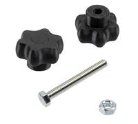 AERZETIX - Set di 12 manopole di serraggio M5 a forma di stella in plastica nera + 6 viti M5x40 mm a 6 punte e 6 dadi esagonali M5 | corsa di serraggio massima 16 mm