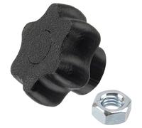 AERZETIX - Set di 15 pomelli di serraggio a forma di stella in plastica nera + 15 dadi esagonali M5 | bloccaggio regolazione treppiedi e mobili tecnici
