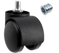 AERZETIX - Set di 4 ruote per mobili M10x13 mm Ø50 rotanti a 360° a doppio rullo + 4 inserti filettati M10 esagonali | capacità di carico 40 kg