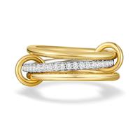 aesdox Anelli da donna placcati in oro 14 carati, ad incastro e impilabili, bicolore con diversi nastri, Metallo non prezioso, Zirconia cubica
