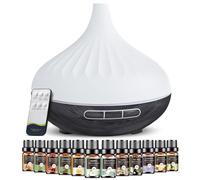 AESHORY Diffusore di Oli Essenziali 500 Ml, Profumatore per Ambienti con Oli Essenziali 12 X 5 Ml, Ultrasuoni Umidificatore Ambiente per Aromaterapia Elettrico con Telecomando, 4 Timer e 7 Colori LED
