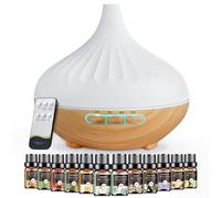 AESHORY Diffusore di Oli Essenziali, 500 ML Umidificatore Ambiente con Con Set di 12 X 5 Ml Olio Essenziale, Diffusore di Aromi con Telecomando, 4 Timer e 7 Colori LED Luce Notturna