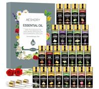 AESHORY Oli Essenziali per Diffusore, 24 x 5ml Set Regalo di Olio Essenziale Naturali per Aromaterapia, Massaggi, Candele - Cannella, Ylang-Ylang, Rosa, Geranio, Camomilla, Vaniglia, Sandalo
