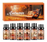 AESHORY Set di Oli Essenziali Autunnale 6 x 10ML, Olio Essenziale Profumate per Diffusori, Fabbricazione di Candele - Flanella Calda, Torta Croccante Alla Zucca, Magia Autunnale, Marshmallow Tostato
