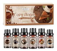 AESHORY Set di Oli Essenziali Casa Accogliente 6 x 10ML, Aroma Dolce Oli Profumati di Aromaterapia per Diffusori, DIY - Zucchero di Canna, Torta di Mele, Torta al Caffè, Caffè Moka, Cioccolata, Cuoio
