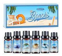 AESHORY Set di Oli Essenziali di Spiaggia 6 x 10ML, Estiva Olio Profumato per Aromaterapia per Diffusori - Abbronzatura Hawaiana, Passeggiata in Riva al Mare, Brezza Oceanica, Sole & Sabbia, Marino