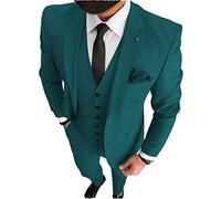 Aesido Abiti Da Uomo Casual Vestibilità Regolare Affari Smoking Solid Notch Lapel 3 Pezzi Blazer+Gilet Pantaloni per Matrimonio Blu ottanio 50