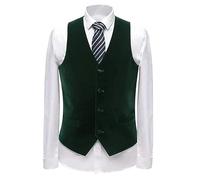 Aesido Gilet Business da Uomo con Scollo a V in Velluto Slim Fit per Testimone dello Sposo Panciotto Matrimonio, Verde, L