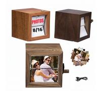 AESTHESTIFY Animazione personalizzata della cornice del flipbook della foto, scatola di flipbook meccanica a mano meccanica a mano con luce e testo 8 x 8 cm, regali personalizzati per donne, coppia