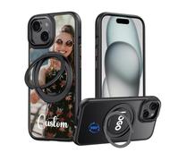 AESTHESTIFY Custodia magnetica personalizzata per iPhone 14 5G, nome foto personalizzato/logo, supporto ad anello girevole a 360°, antiurto di grado militare, paraurti in silicone, cover posteriore