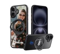 AESTHESTIFY Custodia magnetica personalizzata per iPhone 16 5G, foto/logo/nome personalizzato, supporto ad anello rotante a 360°, antiurto di grado militare, paraurti in silicone, cover posteriore