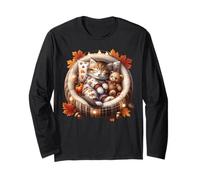 Aesthetic Autumn Cat in Kitten Bed Graphic Cozy Fall Vibes Maglia a Manica