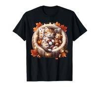 Aesthetic Autumn Cat in Kitten Bed Graphic Cozy Fall Vibes Maglietta