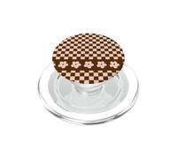 Aesthetic Checker Retro Groovy Flowers in Beige and Brown PopSockets PopGrip per MagSafe