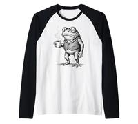 Aesthetic Coffee Design, Funny Grumpy Frog Drinking Coffee Maglia con Maniche Raglan