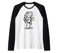 Aesthetic Coffee Design, Funny Grumpy Frog Drinking Coffee Maglia con Maniche Raglan