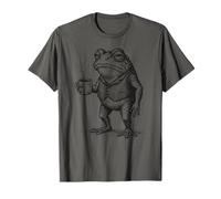 Aesthetic Coffee Design, Funny Grumpy Frog Drinking Coffee Maglietta