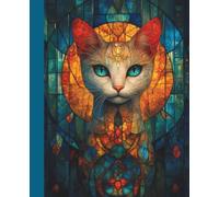 Aesthetic Composition Notebook - Stained Glass Cat - College Ruled Notebook for Women & Teens - Work Journal, School Notebook, Gift for Cat Lovers - Cute Cat Composition Notebook