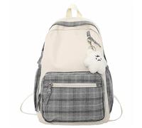 Aesthetic Plaid Backpack, Cute Girl Lattice Travel School Bag with Pendant, Lightweight Casual Rucksack, Back to School Laptop Bag (C)