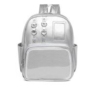 Aesthetic PU Transparent Backpack,Badge Display Storage Pouch,Stylish Organizer for Sports,Travel & Outdoors (Silver)