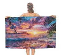 Aesthetic Summer Beach Theme Romantic Tropical Palm Trees Sunset Ocean Waves Asciugamano Mare Portatile Asciugamano Microfibra Resistente Telo Mare per Viaggio Palestra Sport 80X130Cm