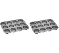 Aeternum Bakeware Petravera Stampo per Muffin da 12 Pezzi, Antiaderente in Carbon Steel, Pasticceria (Confezione da 2)