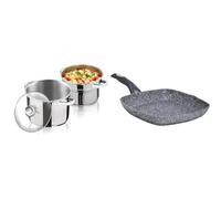 Aeternum Divina Pastarella Pentola Per Pasta, Compatibile con piastra ad induzione, Acciaio & Madame Petravera 3.0, Piastra Grill Antiaderente 28x28 cm, Ideale per Induzione, Full Induction, Grigio
