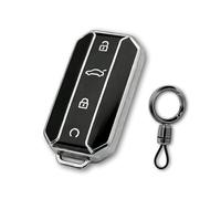 AetherPeak Custodia per chiave auto per Chery Omoda e Jaecoo, in TPU, a 4 pulsanti, custodia protettiva intelligente con portachiavi, compatibile con Jaecoo J7 Jaecoo 5 Luxury 2025-2026 (nero argento)