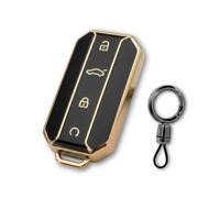 AetherPeak Custodia per chiave auto per Chery Omoda e Jaecoo, in TPU, a 4 pulsanti, custodia protettiva intelligente con portachiavi, compatibile con Jaecoo J7 Jaecoo 5 Luxury 2025-2026 (nero oro)