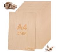Aevcvok 12 Pezzi Compensato, 3mm Legno Compensato di Tiglio A4 300 x 210mm, Fogli di Compensato, Fogli di Legno Sottili perArtigianato, Pirografia, Modellismo, Taglio Laser, Decorazione, Pittura