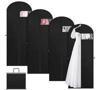 Aevcvok 4 Pezzi Copriabiti Antipolvere 180x60cm Borsa per Vestiti Pieghevole,Nero Copriabiti da Armadio,Custodia Vestiti con Cerniera Antiumidità e Antitarme Porta Abiti per Vestito lungo,Cappotto
