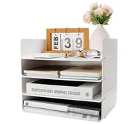 Aevcvok 4 Pezzi Vaschetta Porta Documenti Ufficio Impilabile, Portadocumenti da Scrivania Bianco in PET, A4 Vassoio Porta Documenti, Organizzatore Scrivania per Documenti Libri Rivista