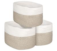 Aevcvok Cestino Portaoggetti 3 Pezzi, Cestini Portaoggetti in Cotone Intrecciato, Cestini Organizer Bagno, Piccoli Cesto Portabiancheria, Cesta Pieghevole per Bagno,Soggiorno,Scaffale,36x25x22cm