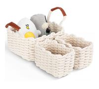 Aevcvok Set di 3 Cestini Portaoggetti,Cesto Portaoggetti Cestelli in Cotone Intrecciato, Cestino per il Bagno,Impilabile Organizer Fasciatoio Decorativi Rettangolari Naturali Per Camerette Soggiorno