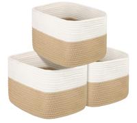Aevcvok Set di 3 Cestino Portaoggetti, Cestini Portaoggetti in Cotone Intrecciato, Cestini Organizer per Bagno, Piccoli Cesto Portabiancheria, Cesta Pieghevole per Bagno,Soggiorno,Scaffale,36x25x22cm