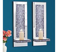 Aeveco Crystal Crush Diamond - Set di 2 candelabri a specchio, colore argento, decorazione da parete per soggiorno, sala da pranzo (stile 4)