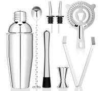 Aevorine 750 ML shaker, 8 pezzi cocktail set kit in Acciaio Inox,professionale barman set, con Colino, Jigger, Cucchiaio, Versatore, per Miscelare Bevande, Casa, Bar, Feste (Argento)