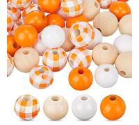 AEVQWEZNC 1000 pezzi 12 mm Fall Thanksgiving Wooden Beads Plaid Wood Beads Round Wooden Craft Beads for DIY Craft Christmas Halloween Jewelry Making(arancione)