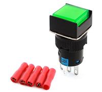 Aexit AC 220 V Green Light Lampada 5 Pin 16mm Montaggio a pannello SPDT Blocco interruttore a pulsante quadrato + 5 pz Terminali di cablaggio FAI DA TE ID: 594129