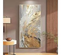 AEXOIO Astratto - Moderno e lussuoso, con tonalità dorate e neutre (bianco, grigio e beige) - Quadro moderno da parete per soggiorno (50x90 cm/20x35 pollici/senza cornice)