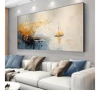 AEXOIO Dipinto ad olio astratto di barca a vela - un sogno di un lago autunnale, quadri senza cornice per soggiorno 65x120cm/26x47in