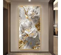 AEXOIO Poster astratto con fiori bianchi e dorati, stampa su tela moderna, quadri da parete per la decorazione della casa 100x200cm/39x79in