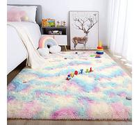 Aexpath, Tappeti morbidi a pelo lungo con tintura a scia per camera da letto e soggiorno, tappeto colorato e soffice, piccolo e grande, arcobaleno 100x200 cm