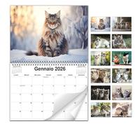 AEYAKA Calendario da Parete Gatti 2026 - Pianificatore Mensile con Foto di Gatti, Calendario da Parete Formato A3, Organizzatore per Famiglia e Ufficio, Regalo per Amanti dei Gatti Italiano